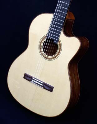 Front view of a cutaway guitar body